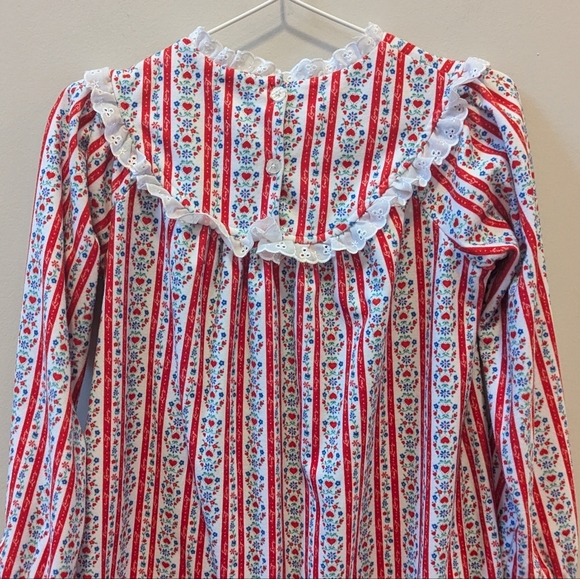 Lanz of Slazburg Flannel Striped Floral Long Nightgown - Picture 5 of 14